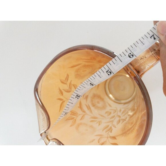 Cosmos by Jeannette Vintage Amber Glass Pitcher With Floral Etching & Handle 8" - Picture 4 of 6